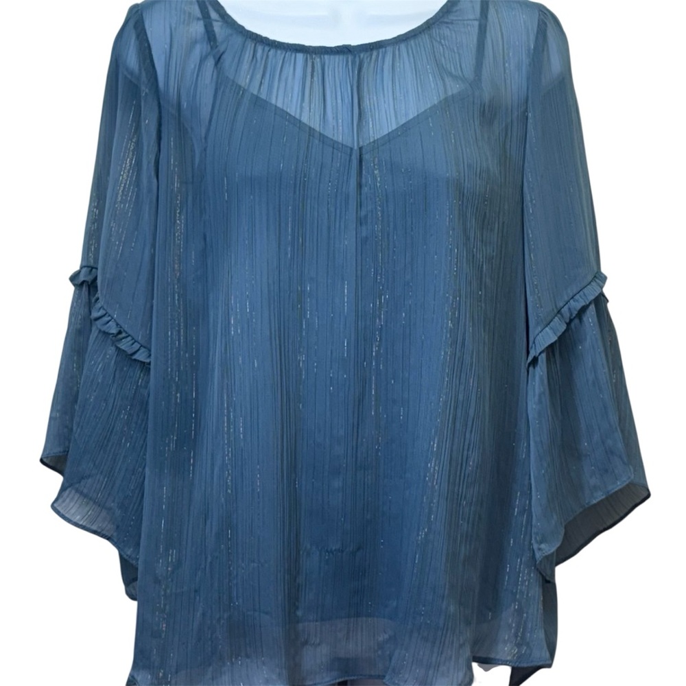 LC Lauren Conrad Women's Flutter/Bell-Sleeve Chiffon Peasant Top Size Large - Picture 4 of 11